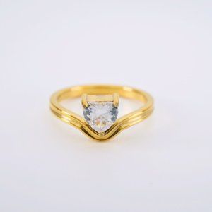 Heart Brilliant Zircon 18K Gold Plated Double Band Ring